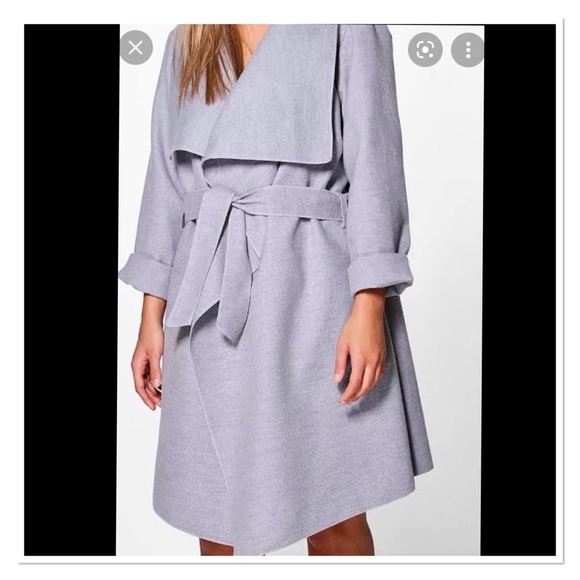 New Boohoo Grey Wool Look Wrap Coat - Picture 4 of 5